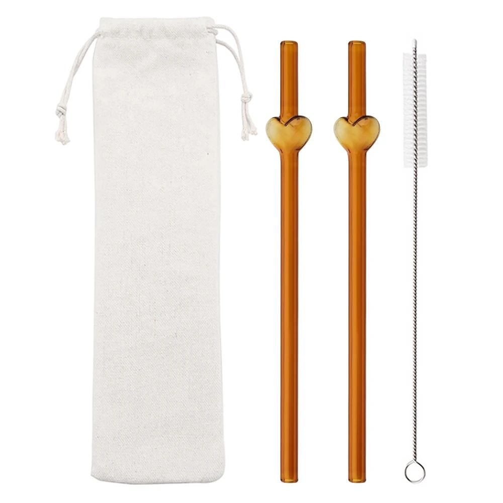 4Pcs Creative Heart Shape Reusable Glass Straws Perfect for Cocktails Iced Coffee Cold Beverages Home Drinking Decoration Gift
