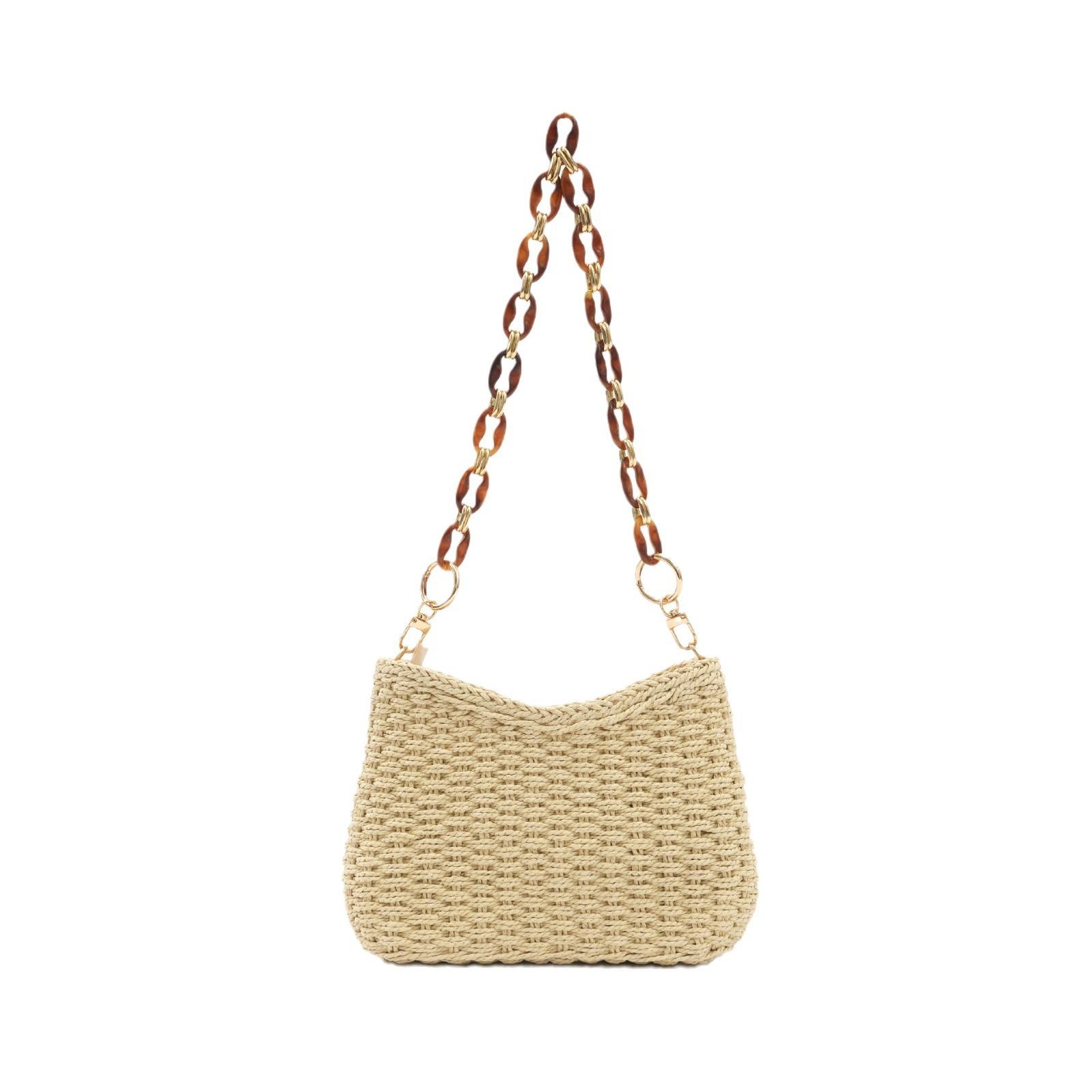 Retro Straw Woven Bag  Commuting Women s Bags  Summer Resort Woven Beach HandBag Small Chain Shoulder Bag 27x19x7cm