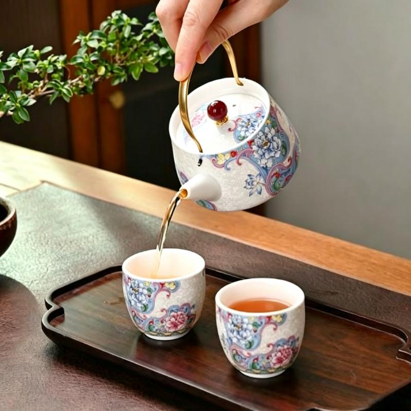 Chinese Teaware 3 Pieces Set, Making Tea Teapot and Cups, Ceramic Drinkware Teacups, Household Small Ceramic Cute Pot, Porcelain