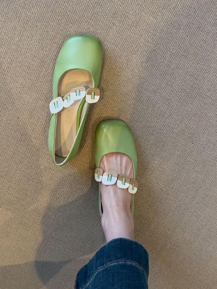 Sheepskin Version~ Genuine Leather Retro Mary Jane Shoes Women's Round Head Versatile Commuter Gold Buckle Shoes Shoes Light Mouth Small Leather Shoes