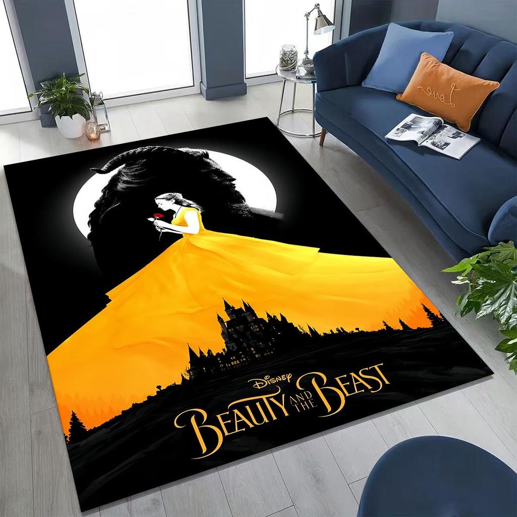 3D Lovely Beauty and The Beast Cartoon Rug for Bedroom Living Room Sofa Home Doormat Decor, Large Kids Play Non-slip Floor Mat