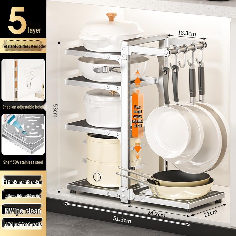 Layered Kitchen Storage Rack for Cookware & Utensils