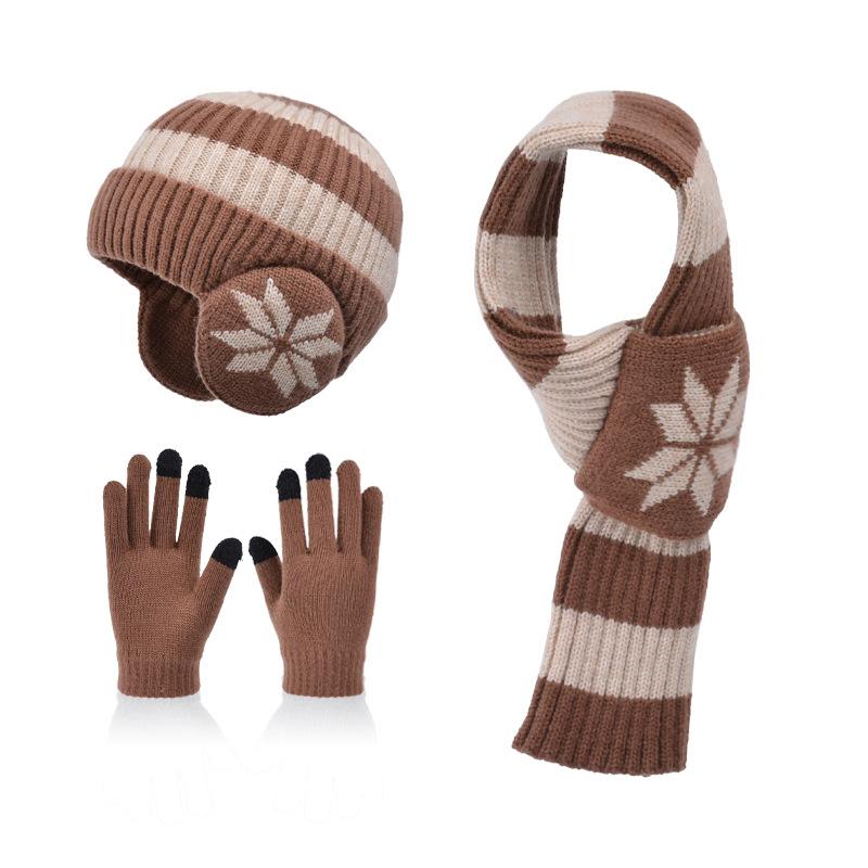 3 buc pălării pentru copii mănuși eșarfă pălărie tricotată în dungi la modă băiat fată bebeluș iarnă plus șepci de protecție pentru urechi din catifea set de articole calde pentru copii