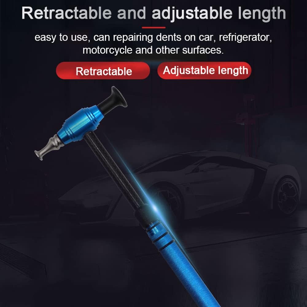 Beulenreparaturgerät, Auto-Beulenreparaturwerkzeug Teleskopischer Aluminiumlegierungshammer mit 5 Abziehköpfen Lackfreie Beulenentfernung Werkzeugsatz