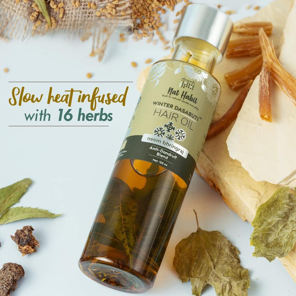Nat Habit Neem Bhringraj Winter Hair Oil For Scalp Care, Natural Herbal Blend For All Hair Types, Gentle Moisturizing Formula 100ml