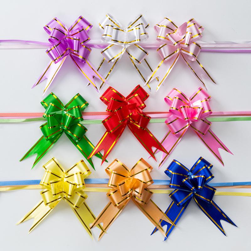 100pcs Small Gold Edge Pull Bows, Instant Gift Wrapping Ribbon Bows DIY Decorative Bows for Gifts Weddings Parties Random Colors