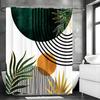 Abstract Mid-Century Shower Curtain, Modern Bohemian Sun Leaf Half Circle Curve Aesthetic Botanical Bathroom Decorative Shower C
