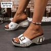 Fashion Women Sandals British Style Rome Shoes Comfy Soft High Heels Shoes for Women Summer Metal Buckle Casual Wedge Platform Sandals