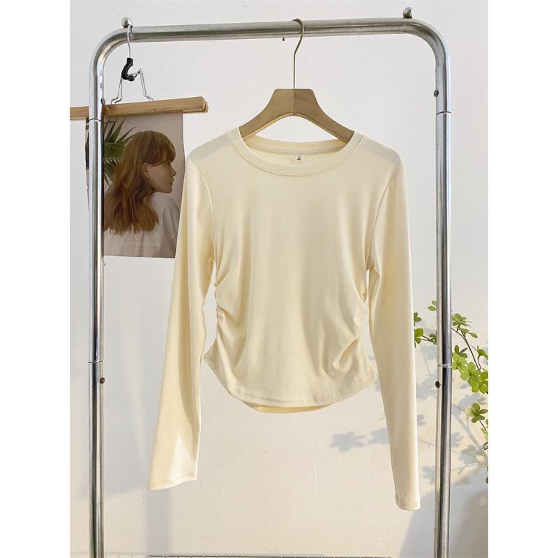 Irregular card waist pleated long-sleeved top spring slim-fit Spice Girl style shirt women's undershirt