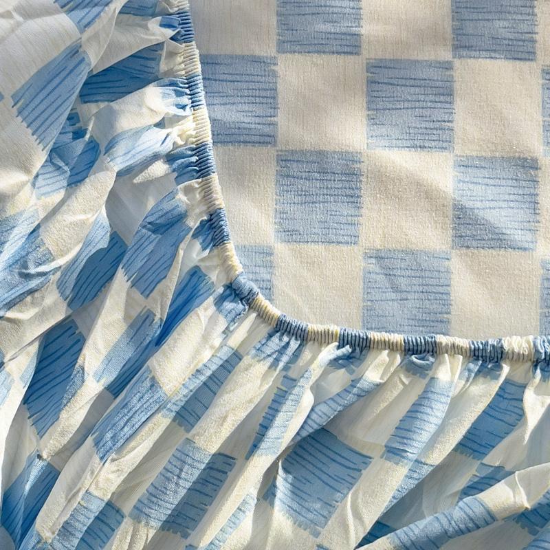 Plaid Fitted Sheet Simple Style Single/Queen/King Bedroom Home Bed Sheet Mattress Cover Pad Bedsheet ( Pillowcase Can Order )