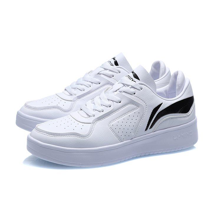 Li Ning Street Player Synthetic Leather, Leather Thermal Waterproof Coverage Low Top Skateboard Shoes Men's White Black AGCQ251-4