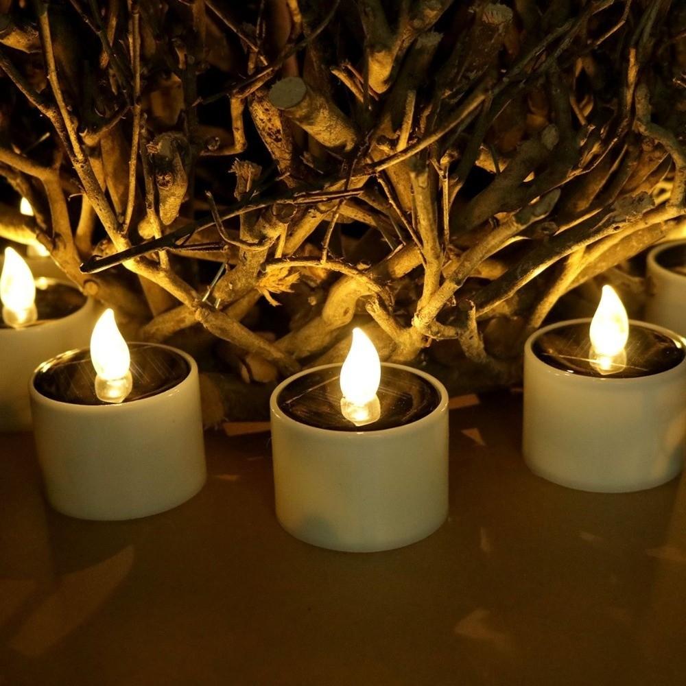 6pcs Warm White Candles Lights Solar Flickering Candles New Sensor Decor Lamp  Garden Lighting