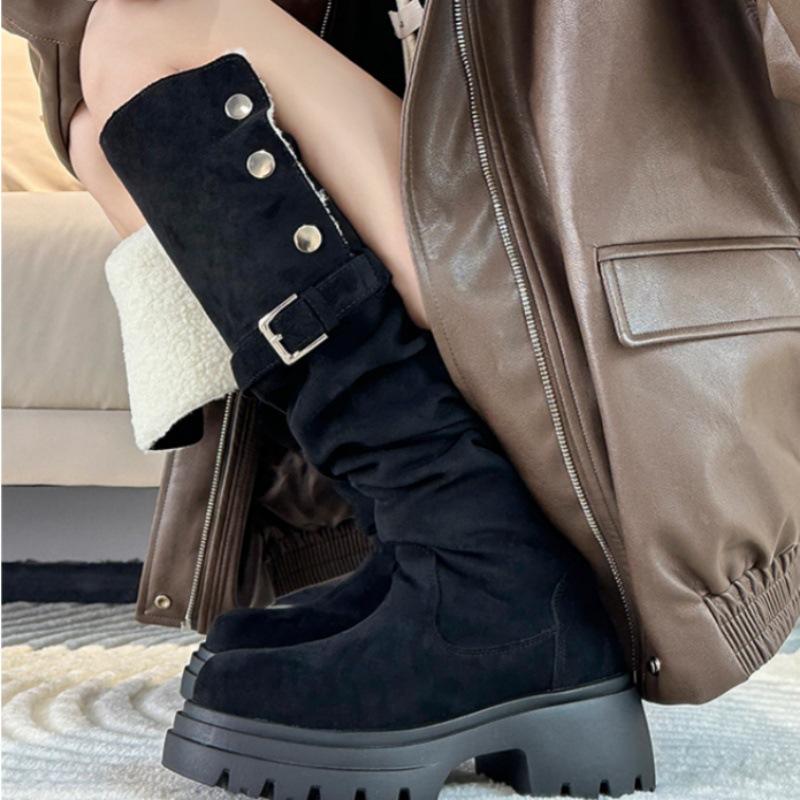 

Ретро модные ботфорты до колена на толстой подошве, универсальные, два варианта носки, складные рыцарские сапоги, новинка 2025 года, тонкие высокие сапоги, женские зимние 40