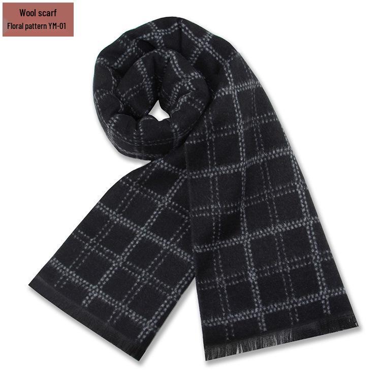 Męski szalik zimowy w czystą szarość w kratę, mieszanka wełny - gruby i ciepły