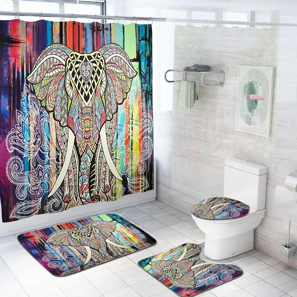 Fashion 3D Dolphin Shower Curtain Set Animal Bear Green Plant Waterproof Fabric Bathroom Set Decor With Hooks Bathroom Curtains