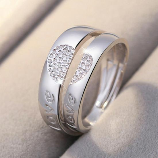 European & American Silver-Plated Zircon Wedding Rings - Korean Style Open Couple Rings for Women