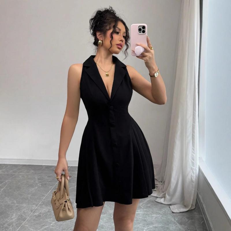 European and American sexy sleeveless hip skirt 2026 summer new fashion slim V-neck dress S
