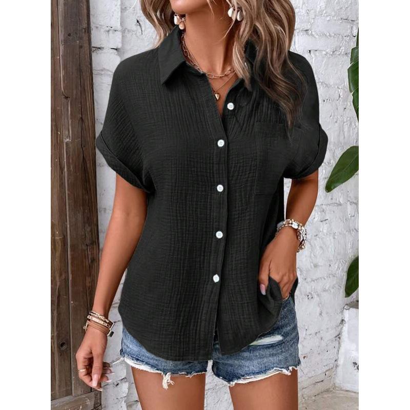 Summer New Style Solid-color Casual Button Short-sleeved Shirt for Women