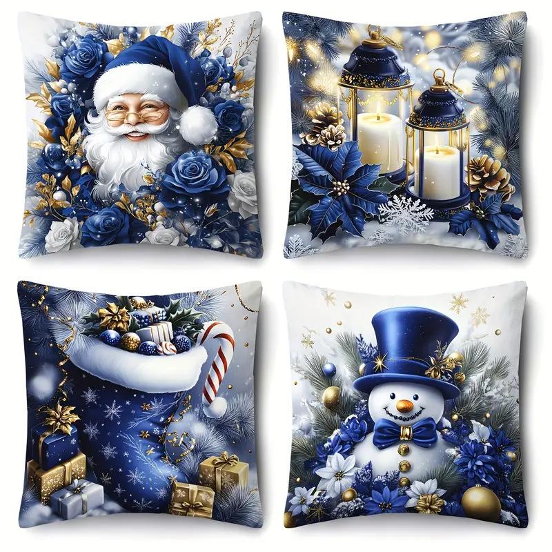 4-piece Christmas Pillowcase Set, Santa Claus Reindeer Snowman, Bedroom Living Room Sofa Christmas Decoration, Happy New Year