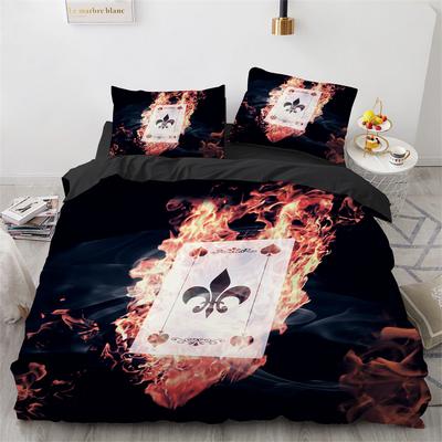 Poker Duvet Cover Set Card Fire Poker Game Decor Polyester Comforter Cover Set with Pillowcase Poker Competition Theme King Size