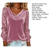 Women Tops Piled Collar Sequined Long Sleeves Velvet Texture Blouse Solid Color