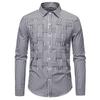Men's Casual Solid-color Long-sleeved Shirt, Men's Button-style Striped Woven Stand-up Collar Shirt