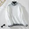 Women Loose Striped High Neck Long Sleeve Knit Pullover Casual Sweater Top