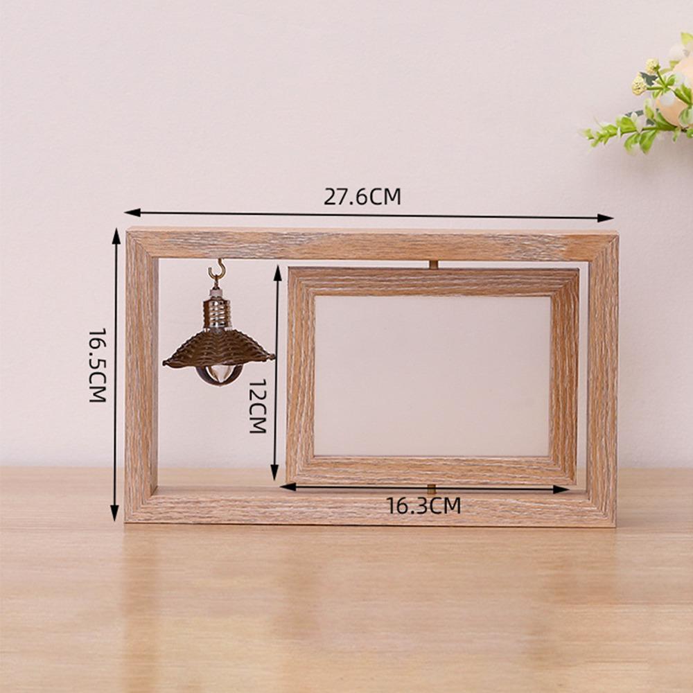 6-дюймовая деревянная фоторамка вращающаяся с подвеской Вращающаяся фоторамка Ручная работа Натуральная деревянная отделка Двусторонняя рамка