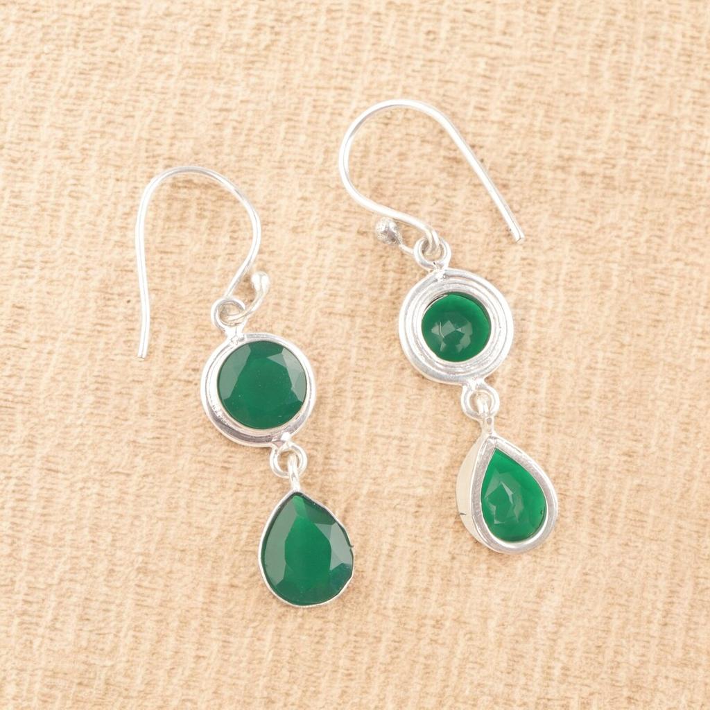 Green Onyx Gemstone 925 Sterling Silver Handmade Boho Jewelry Hook Earrings1.8" EE-142-16