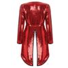 Womens Tuxedo Outerwear Circus Ringmaster Dress Up Halloween Costumes Tailcoat Jacket Sparkle Sequin One-Button Magician Dress