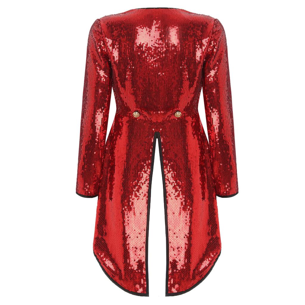 Womens Halloween Magician Dress Suit Circus Tailcoat Jacket Sparkle Sequin Blazers Tuxedo Outerwear Dress Up Costumes