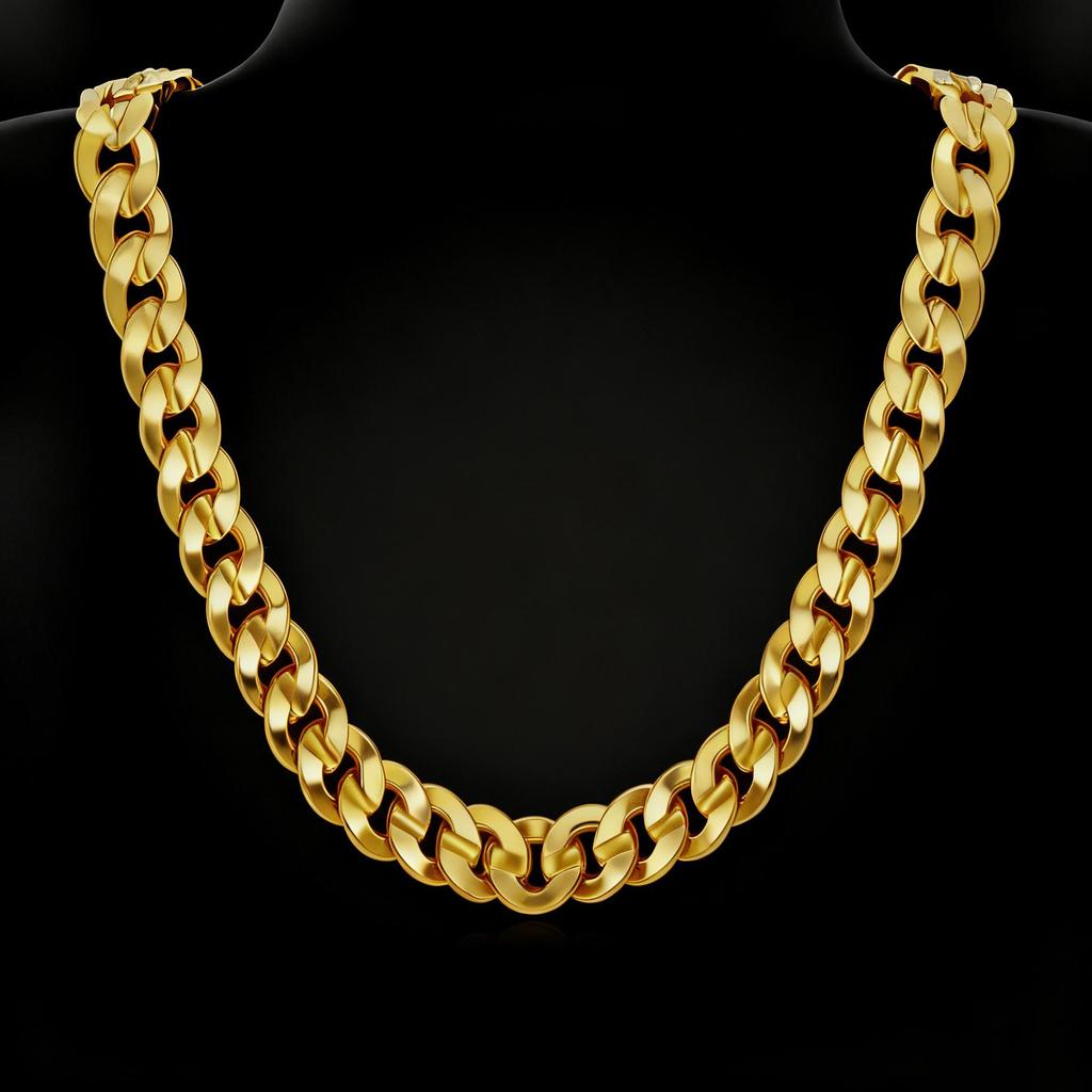 4-10MM Gold Plated Side Embossed Flat Copper Cuban Chain - Hip Hop Geometric Style