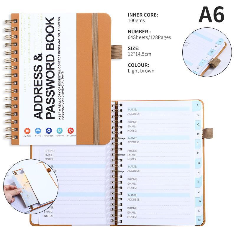 A6 Password Coil Notebook with Custom Letter Tabs & Logo for Business Meetings