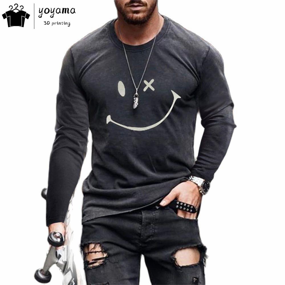 Funny Pattern Print T-shirts for Men Casual O-Neck Long Sleeve T-shirt Harajuku Street Tops Fashion Casual T-shirts