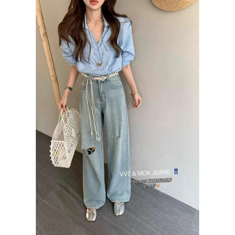 

Новые летние женские брюки Pearl с высокой талией, узкие, свободные и универсальные, широкие, повседневные, прямого кроя XL