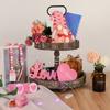 Love Wood Beads Garland Valentine’s Day Tiered Tray Decors Beaded Garland with Tassels Pendant Party Home Decoration Accessories