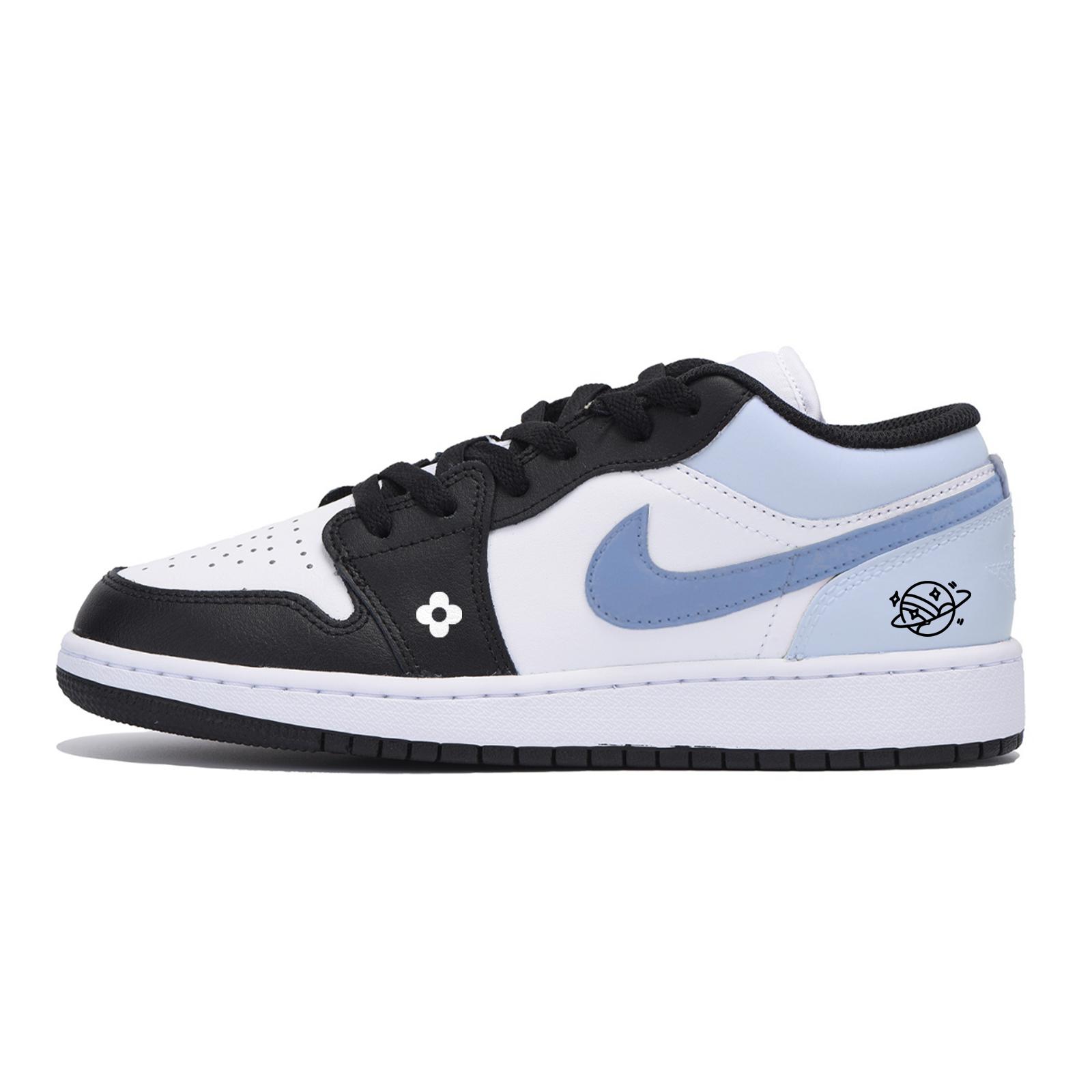 

Jordan Air Jordan 1 Slip Resistant Abrasion Resistant Low top Vintage Basketball Shoes Men s White Black Blue 553558-131(Team85-) 44