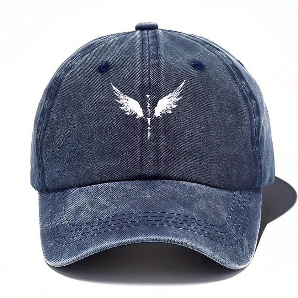 Classic Feathered Totem Print Baseball Cap - Black Outdoor Festival Hat With Wing & Design, Hand Washable Textile Material