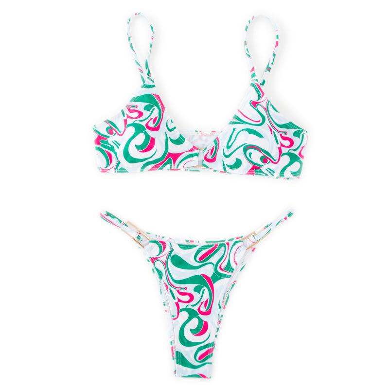 Neuer, geteilter Damen-Badeanzug aus kleinem Rippstrick in Unifarben, Sommer-Sexy-Bikini für Damen