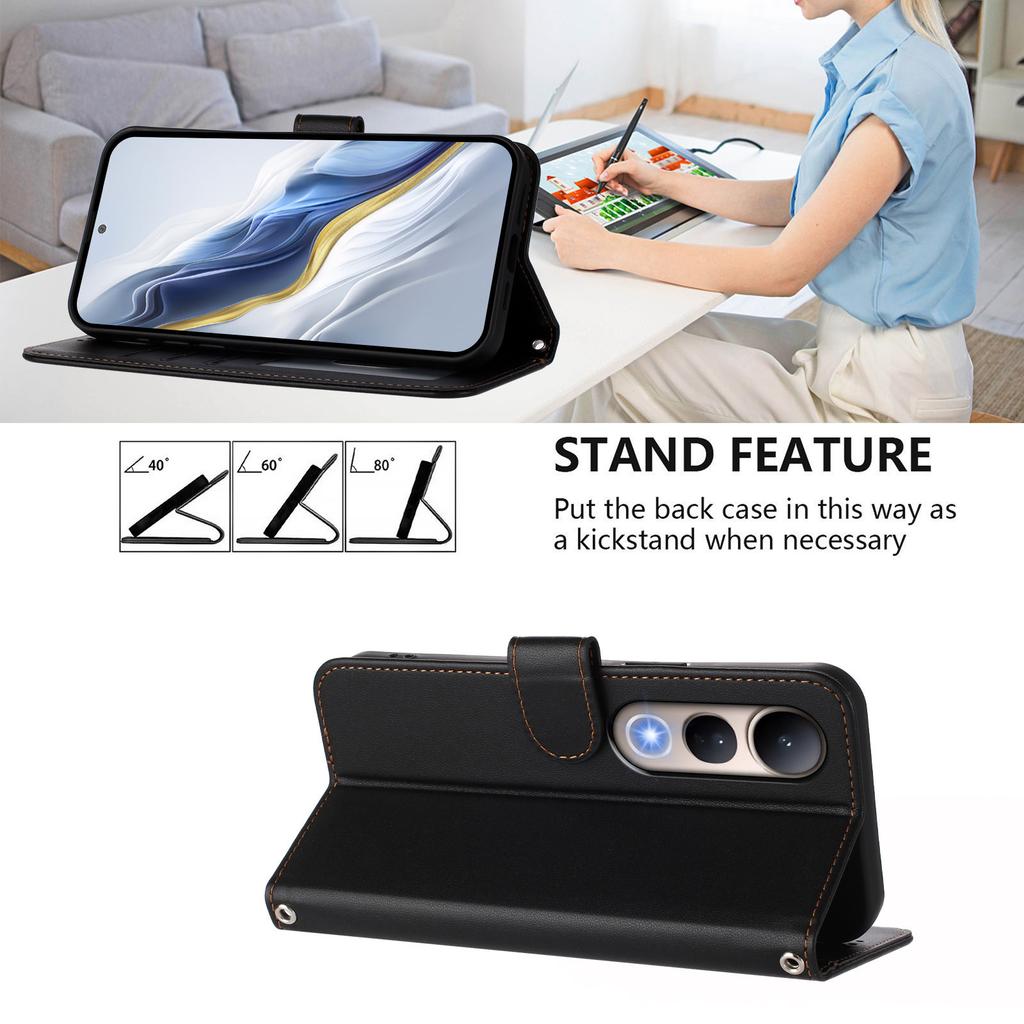 For vivo V50 Lite 4G/vivo V50 Lite 5G Leather Case Wallet Stand Phone Cover with Wrist Strap