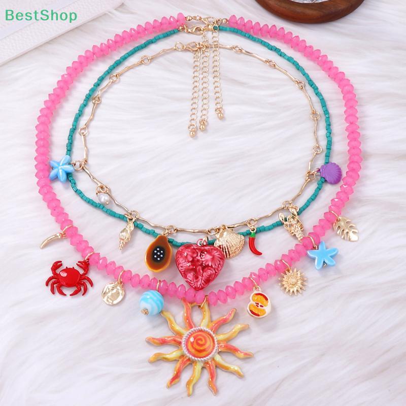 Colorful Resin Beaded Charms Necklaces 3Pcs/Set for Women Summer Ocean Vacation Style Beach Party Jewelry Neck Accessories