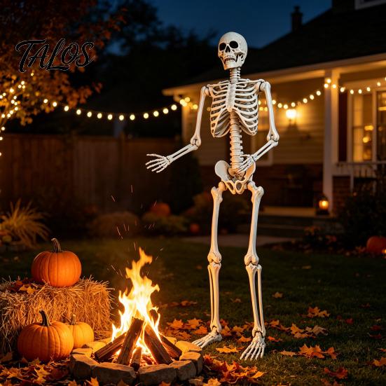 Life Size Halloween Skeleton 5.4FT Life-Size Human Prop for Halloween, Realistic Poseable Full Body Aged Texture Bone with Adjustable Joints, Haunted