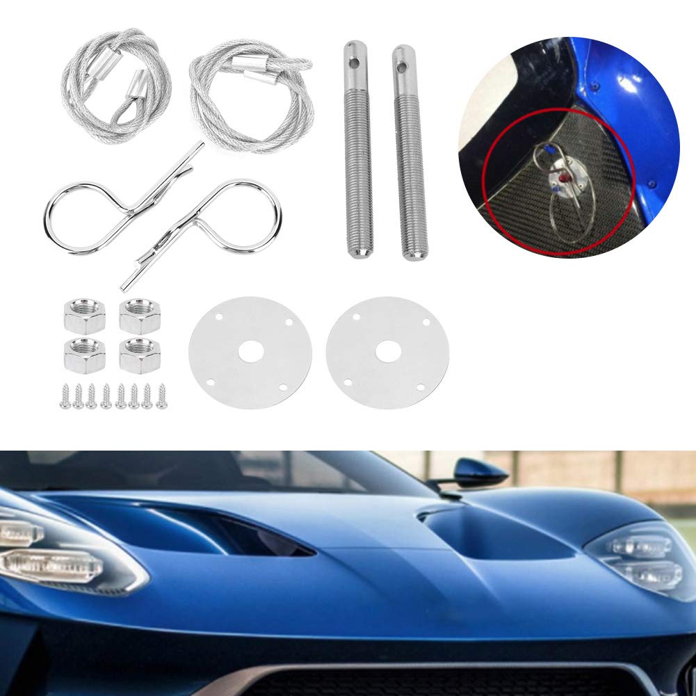 Bonnet Pin Plate Lock, Stainless Steel Engine Hood Pin Plate Bonnet Lock Clip Kit