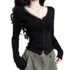 Women's Black V-Neck Long-Sleeve T-Shirt - 2026 Edition, Low-Cut Short Base Layer for a Stylish, Bold Look