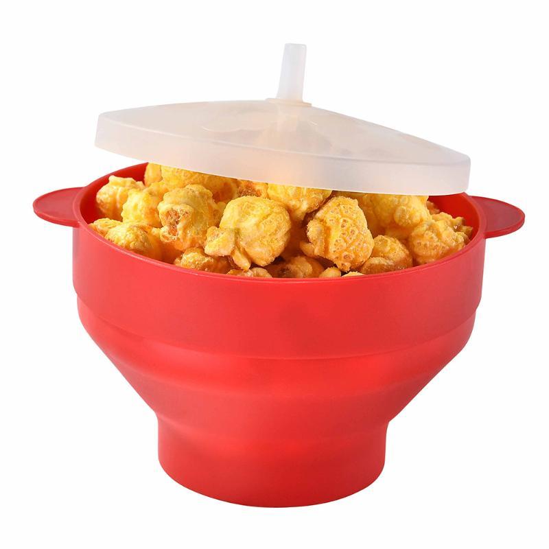 Collapsible Silicone Microwave Popcorn Maker Non-Toxic Popper Bowl with Lid for Family Weekend Movie Time