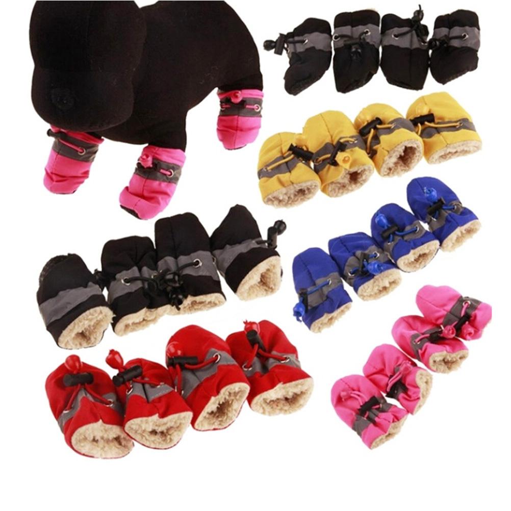 Warm Dog Shoes Red Size 3 Waterproof Non Slip Elastic Band Indoor Outdoor Booties Protect Pet Paw Warm Pet Shoes