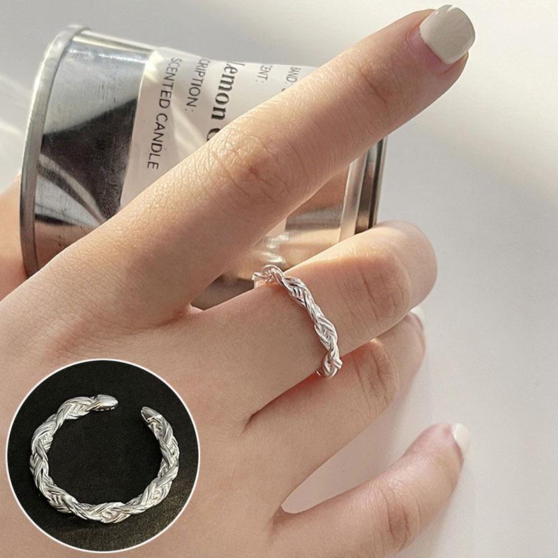 Korean S925 Silver Cross Military Flower Ring: Retro, Adjustable, Fashionable Hip-Hop Index Finger Design for Women.