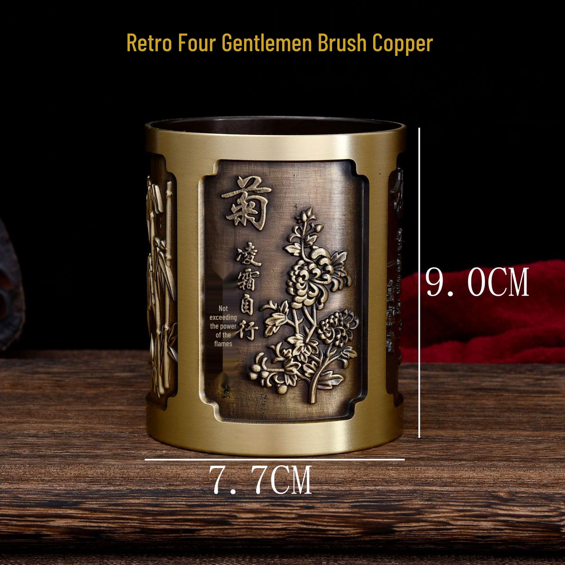 Copper Pen Holder Ornament: Chinese Ancient Style Brass Carving, Office Business Gift - Golden