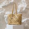 Bolsa Feminina de Couro Genuíno de Grande Capacidade, Bolsa Tote de Mão com Padrão de Janela Perfurada, Bolsa de Ombro Único