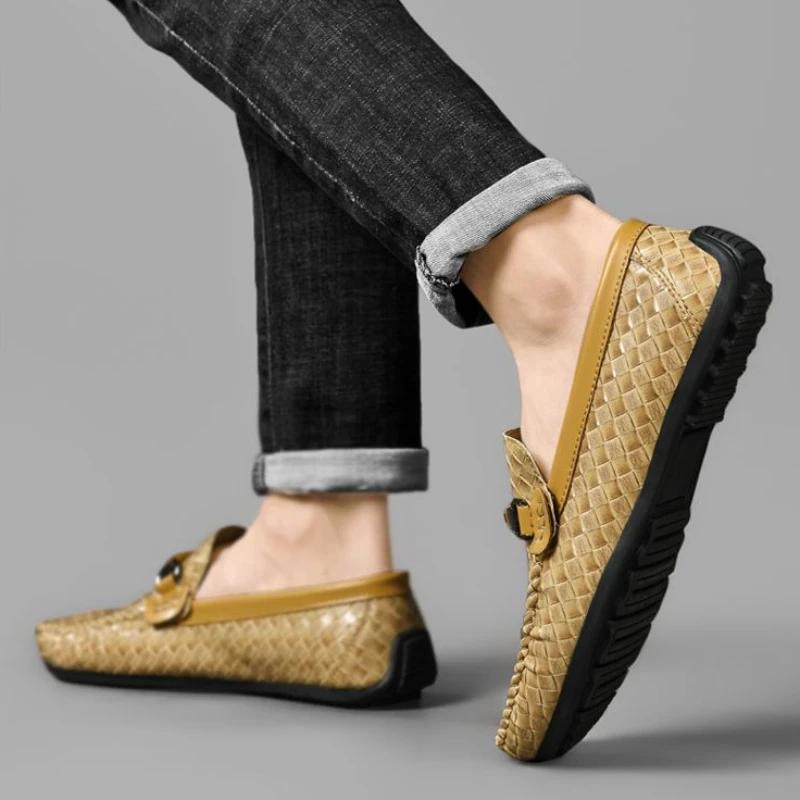 Men's Leather Shoes Thick Sole Male Casual Shoe Non Slip and Waterproof Platform Round Toe Common Low Price Legitimate Social Pu